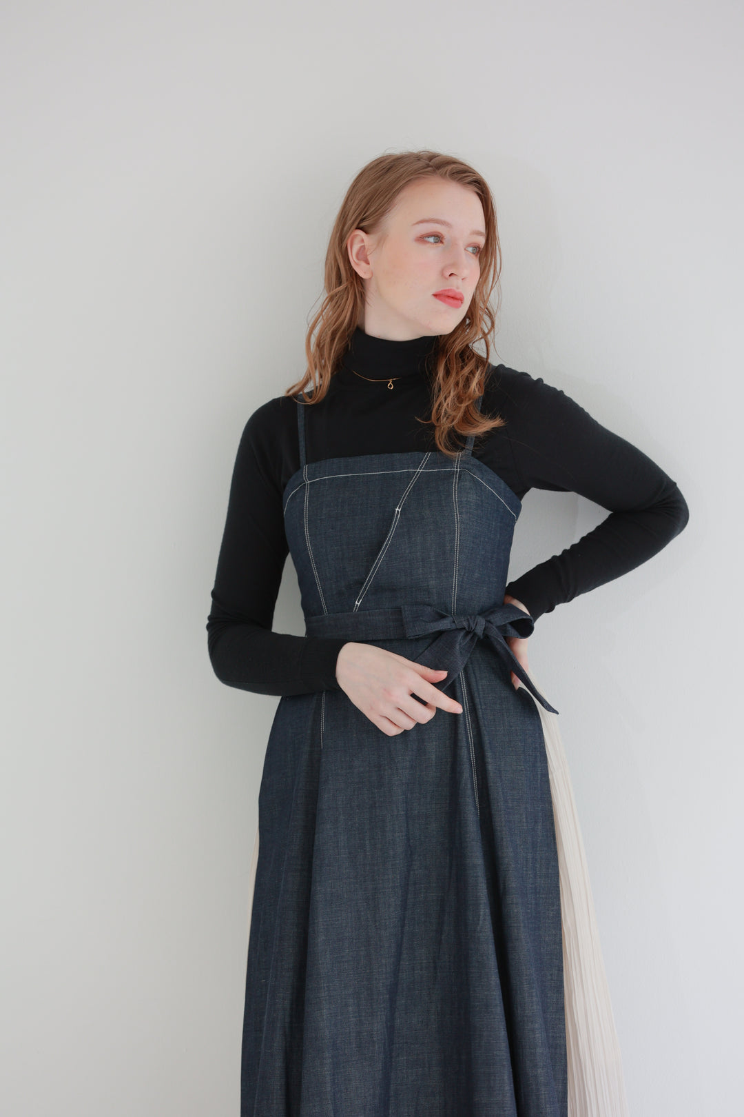 Pleated Denim Dress