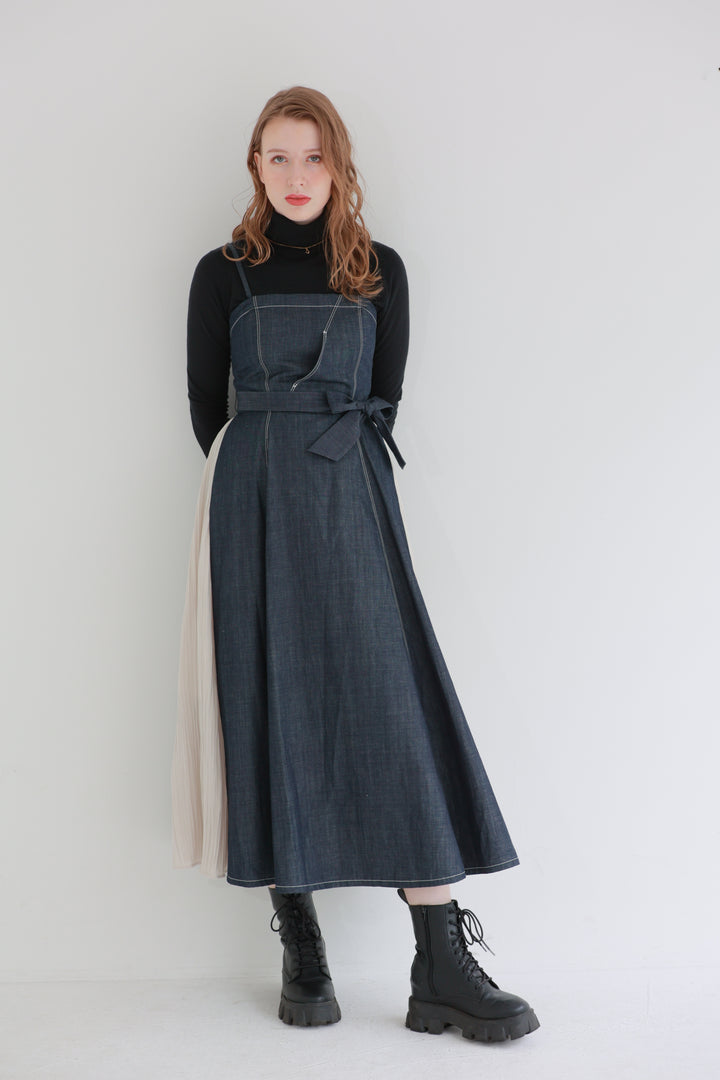 Pleated Denim Dress