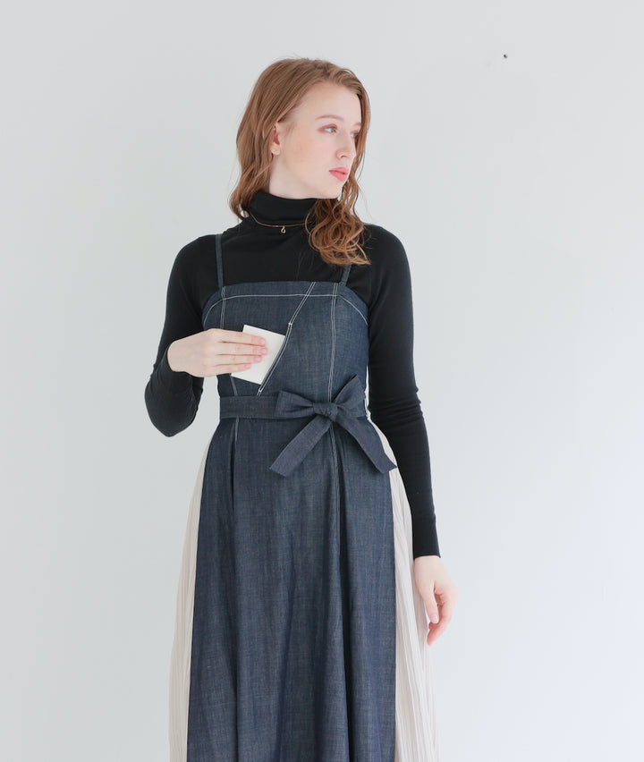 Pleated Denim Dress