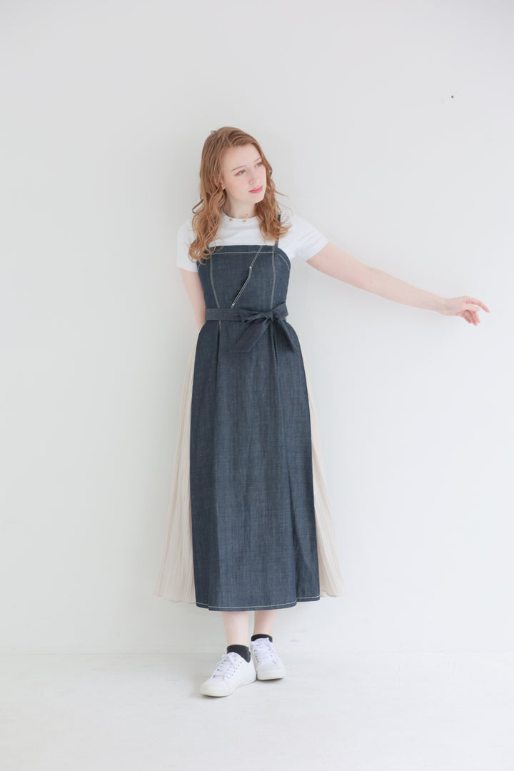 Pleated Denim Dress