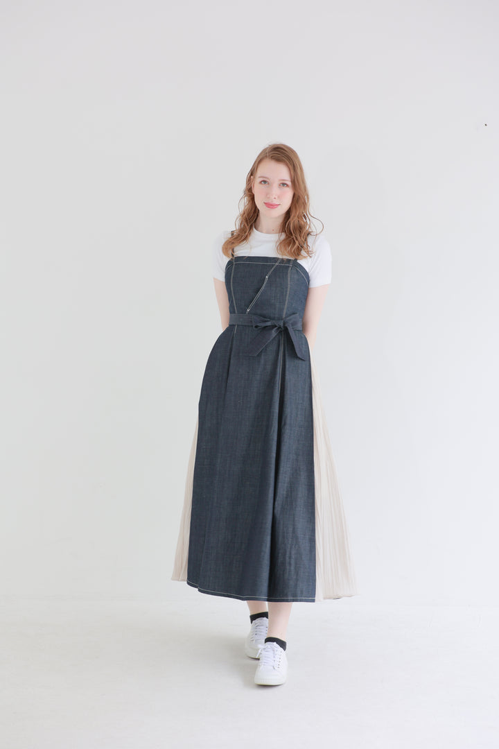 Pleated Denim Dress