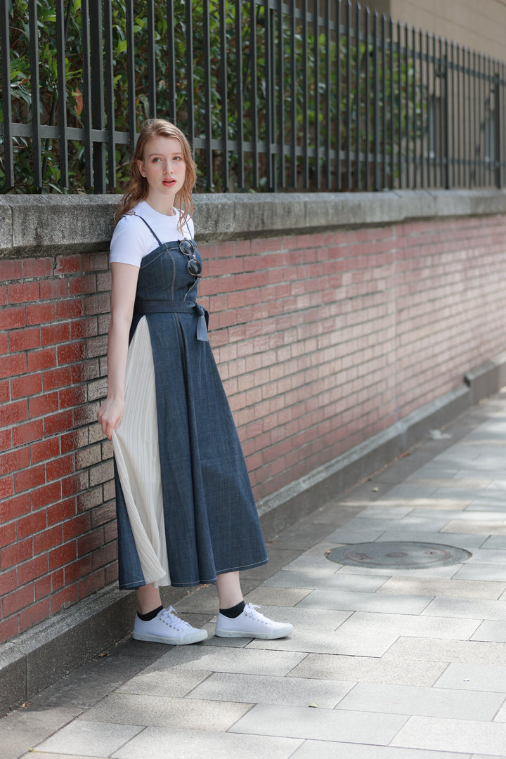Pleated Denim Dress